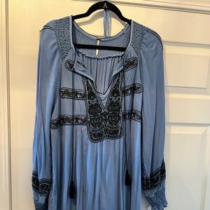 Free People Dress & Slip Oversized Gauzy Wind Willow Embroidered Boho Peasant